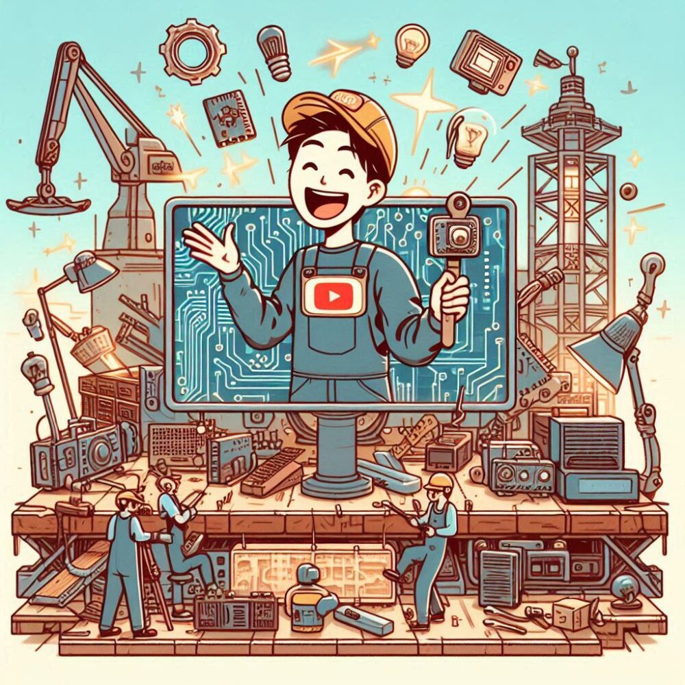 YouTubeで電子工作の楽しさを紹介しているイラスト